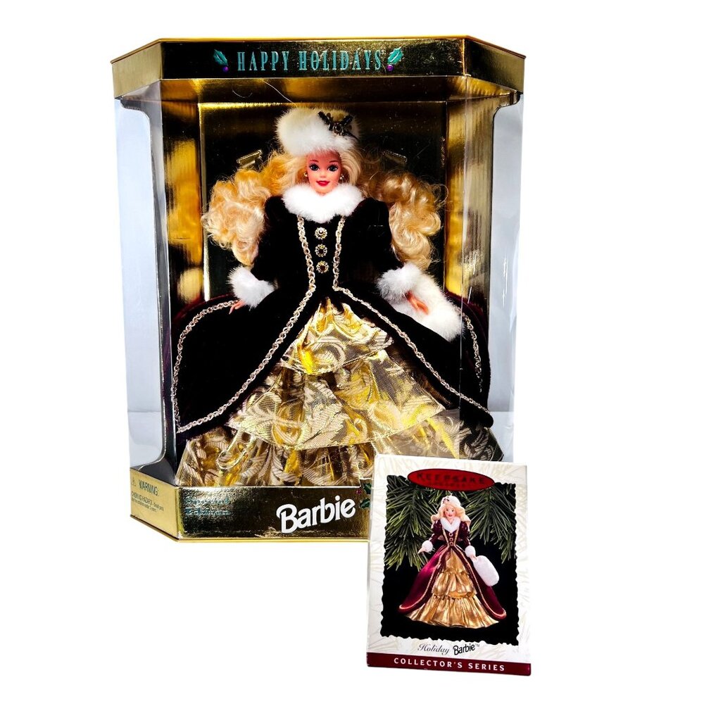 HALLMARK Keepsake HOLIDAY BARBIE 1996 Set of 2 Doll Ornament NIB Original Box - Picture 1 of 12